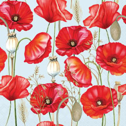 Lot de 4 serviettes en papier découpage collage 33 cm FLEUR COQUELICOT FOND BLEU F 4005