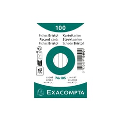 Paquet 100 fiches sous film - bristol ligné non perforé 74x105mm - Blanc - x 40 - Exacompta