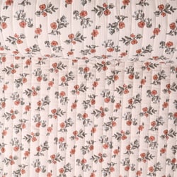 Tissu Double gaze Matelassé réversible  Lina fleurs oranges sur fond Beige - Au mètre
