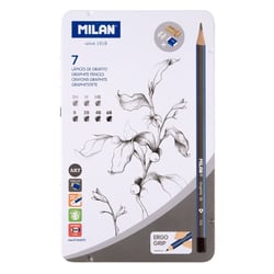 Crayons graphite - Assortiment de mines 2H,H,HB,B,2B,4B,6B + 2 gommes - Milan