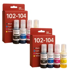 Pack de Cartouches Compatibles EPSON 102-104 pour Imprimantes EcoTank ET L800 à EcoTank ET L14000 & ET2500 à ET 18100, 4x70ml