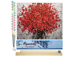 Peinture par Numéro Figured'Art - Fleurs rouges abstraites - Kit de Loisir Créatif DIY Numéro d'Art Complet - 40x50cm toile roulée + châssis en bois à monter