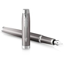 Parker IM Writing Rituals Stylo plume | Gris avec dégradé | Finitions chrome | Plume fine | Encre bleue | Coffret cadeau