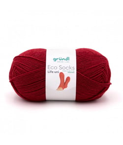 Laine à chaussettes à tricoter ECO SOCKS LIFE UNI - 100 GR - Grundl - certifiée Oeko-Tex 01 Rouge