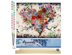 Peinture par Numéro Figured'Art - Coeur de Fleurs - Kit de Loisir Créatif DIY Numéro d'Art Complet - 40x50cm toile roulée + châssis en bois à monter