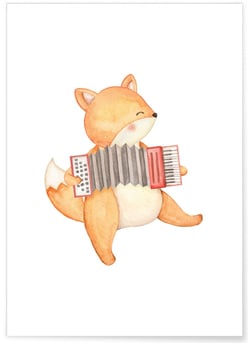 Affiche Enfant Renard Accordéon | A3 : 29,7x42cm