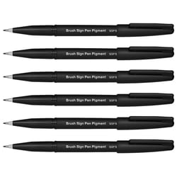 Lot de 6 feutres pinceaux pointe souple - PENTEL - Encre noire pigmentée - Brush Sign Pen