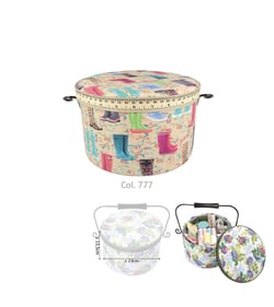 Boîte à couture ronde 22x13,5cm bottes de pluie multicolores