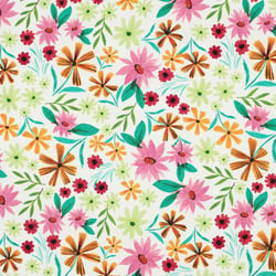 Tissu Jersey stretch fleurs Primavera sur fond Blanc cassé - Au mètre