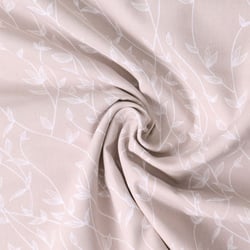 Tissu Popeline de Coton  feuilles Alexia sur fond Beige sable - Au mètre
