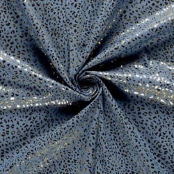 Tissu Chambray Coton léger imprimé léopard doré sur fond Bleu gris