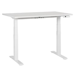 Bureau Électrique Réglable Plateau et Structure Acier Blanc 120 x 72 cm Hauteur Ajustable Assis Debout Pieds Carrés Design Moderne