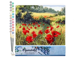 Peinture par Numéro Figured'Art - Coquelicots champêtres - Kit de Loisir Créatif DIY Numéro d'Art Complet - 40x50cm sans châssis en bois