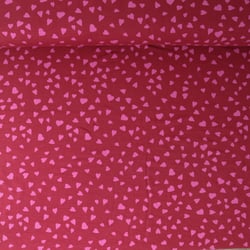 Tissu Sweat léger French Terry Capucine cœurs Roses sur fond Framboise
