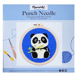 Figured'Art Punch Needle Kit Complet pour Adultes et Enfants - Bébé Panda - Parfait pour Débutant. Set prêt à broder taille 20x20cm avec cadre circulaire