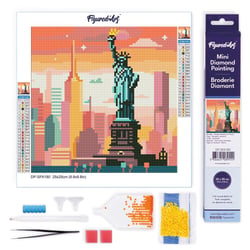 Mini Diamond Painting Broderie Diamant Figured’Art 25x25cm toile entière roulée avec diamants ronds - Ciel Lumineux de New York