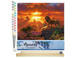 Peinture par Numéro Figured'Art - Lion au coucher de soleil - Kit de Loisir Créatif DIY Numéro d'Art Complet - 40x50cm toile roulée + châssis en bois à monter