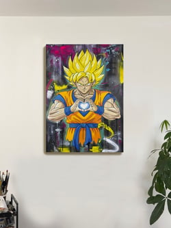 Tableau peinture originale sur toile — Super Saiyan Urban Street — street art — Art mural Calbarracin — 100 x 73 cm