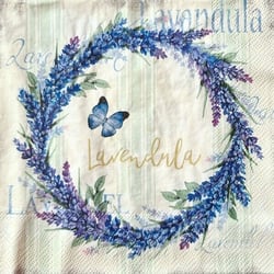 Lot de 4 serviettes en papier découpage collage 33 cm FLEUR LAVANDE PAPILLON FA 1001