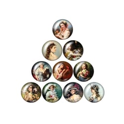 10 cabochons rond en verre assorties 25 mm FEMME RETRO A