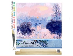 Peinture par Numéro Figured'Art - Claude Monet - Soleil couchant sur la Seine à Lavacourt - Kit de Loisir Créatif DIY Numéro d'Art Complet - 40x50cm toile roulée + châssis en bois à monter