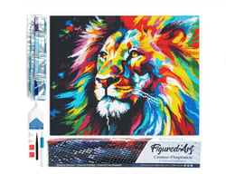 Diamond Painting Broderie Diamant Figured’Art 40x50cm toile entière roulée avec diamants carrés - Lion Coloré Abstrait