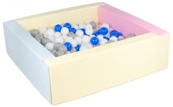 Piscine à balles carrée avec 300 balles – rose, bleu, jaune (pastel)/blanc,bleu,gris - Velinda