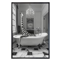 Tableau mural encadré portrait girafe au bain 80x120 cm