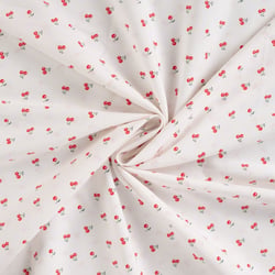 Tissu Coton imprimé Cerises rouges sur fond Blanc cassé