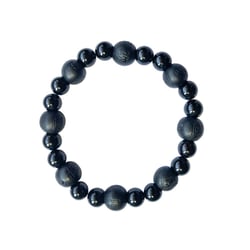 Bracelet Onyx Perles rondes 8 mm et Perles bois teinté noir 1 cm - Omsaé