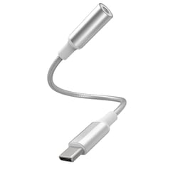 Force Power Adaptateur USB-C Mâle vers Prise Jack 3.5mm Femelle Renforcé Tressé Blanc / Gris