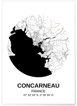 Affiche Carte Concarneau | A3 : 29,7x42cm