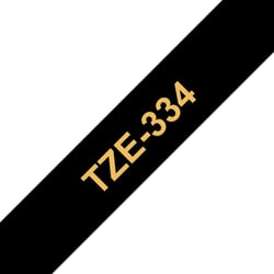 Brother - Cartouche ruban Etiqueteuse Brother 12mm Doré sur noir TZe-334