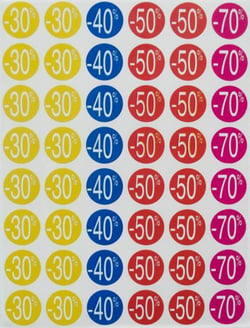 Étiquettes remise -30%/-70% Ø 24 mm 5 feuilles