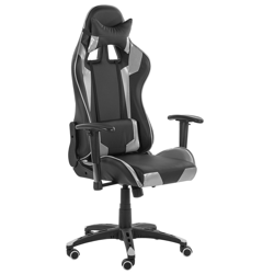 Chaise de Joueur Cuir PU Noir et Argenté Assise Réglable en Hauteur et Pivotante Dossier Inclinable et Roulettes Confort et Design Moderne Beliani