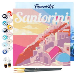 Mini Peinture par Numéro Figured'Art 20x20cm avec cadre Coucher de Soleil à Santorin - Petit Format