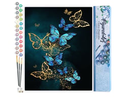 Peinture par Numéro Figured'Art - Papillons féériques bleus et dorés - Kit de Loisir Créatif DIY Numéro d'Art Complet - 40x50cm sans châssis en bois