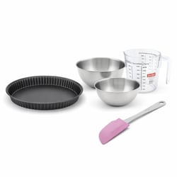 Set pâtisserie avec moule à quiche lorraine 30 cm antiadhésif, 2 bols à mixer, verre mesureur et spatule Zenker