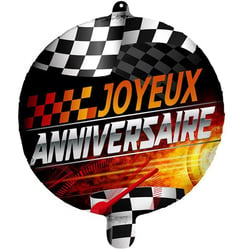 Ballon Aluminium Hélium Joyeux Anniversaire Circuit - 45 cm