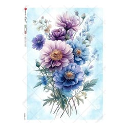 1 feuille de papier de riz 22.5 x 32 cm découpage collage Paper Designs BOUQUET DE FLEUR BLEUE MAUVE 0433