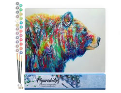 Peinture par Numéro Figured'Art - Ours multicolore - Kit de Loisir Créatif DIY Numéro d'Art Complet - 40x50cm sans châssis en bois