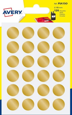 Lot de 120 pastilles adhésives AVERY - Rondes - Or - Diamètre 15 mm