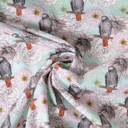 Tissu Coton imprimé Perroquet flower sur fond Vert menthe