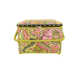 Boîte à couture 26x26x19cm imprimé rose et vert