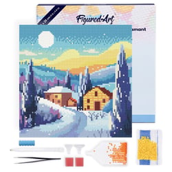 Mini Diamond Painting Broderie Diamant Figured’Art 25x25cm toile tendue sur châssis en bois - diamants ronds - Nuit d'Hiver en Toscane