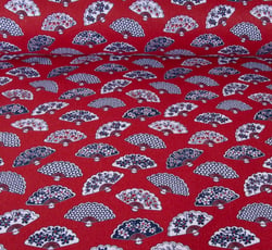 Tissu Coton imprimé Eventails Pekin sur fond Rouge
