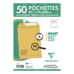 50 enveloppes - Kraft brun - B5 176x250mm - Auto-adhésive - Clairefontaine