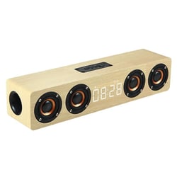 Enceinte Bluetooth Bois Subwoofer Horloge Connexion Stable Micro Intégré Longue Autonomie Jaune YONIS