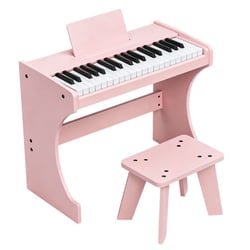Piano Numérique Enfant 37 Touches Ensemble Complet en Bois avec Tabouret，Piano Numérique d'Éveil Musical pour 3 Ans+，rose