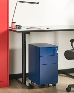 Armoire de Rangement en Métal Bleu avec 3 Tiroirs à Clé sur Roulettes Casier de Bureau Garage Design Industriel Moderne